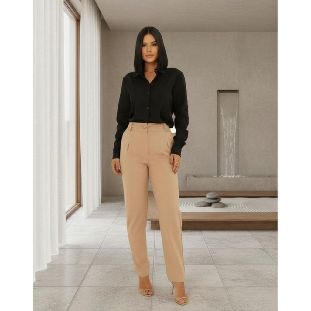 Calça Reta Feminina Alfaiataria Social com bolso atras de Linho Premium - Tecido de Alta Qualidade em Oferta na Shopee