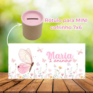 Rotulo para mini cofrinho 7x6 Jardim das borboletas - papelaria de festa (NÃO É ADESIVO) em Oferta na Shopee