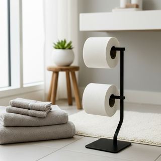 Suporte Porta Papel Higiênico De Chão Banheiro Aço Carbono 2 Rolos Preto Organização em Oferta na Shopee