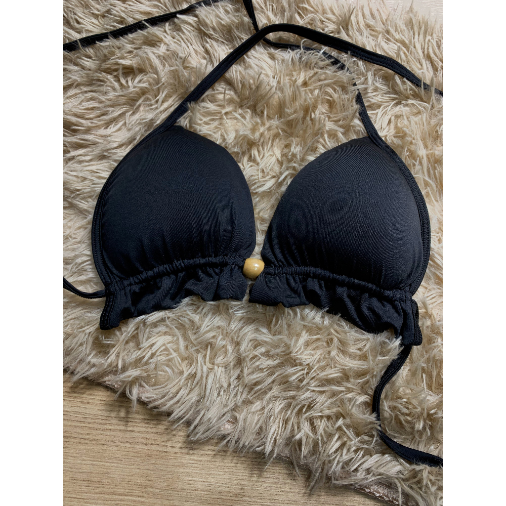 Biquini de Amarrar Feminino com Bojo Praia detalhe de Madeira em Oferta na Shopee