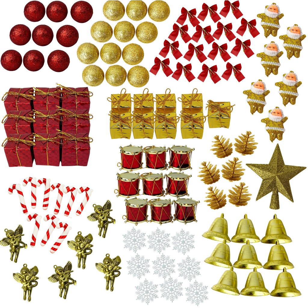 Kit Enfeites De Natal de pendurar pendente para arvore bolinhas natalino Vermelho Dourado e Prata