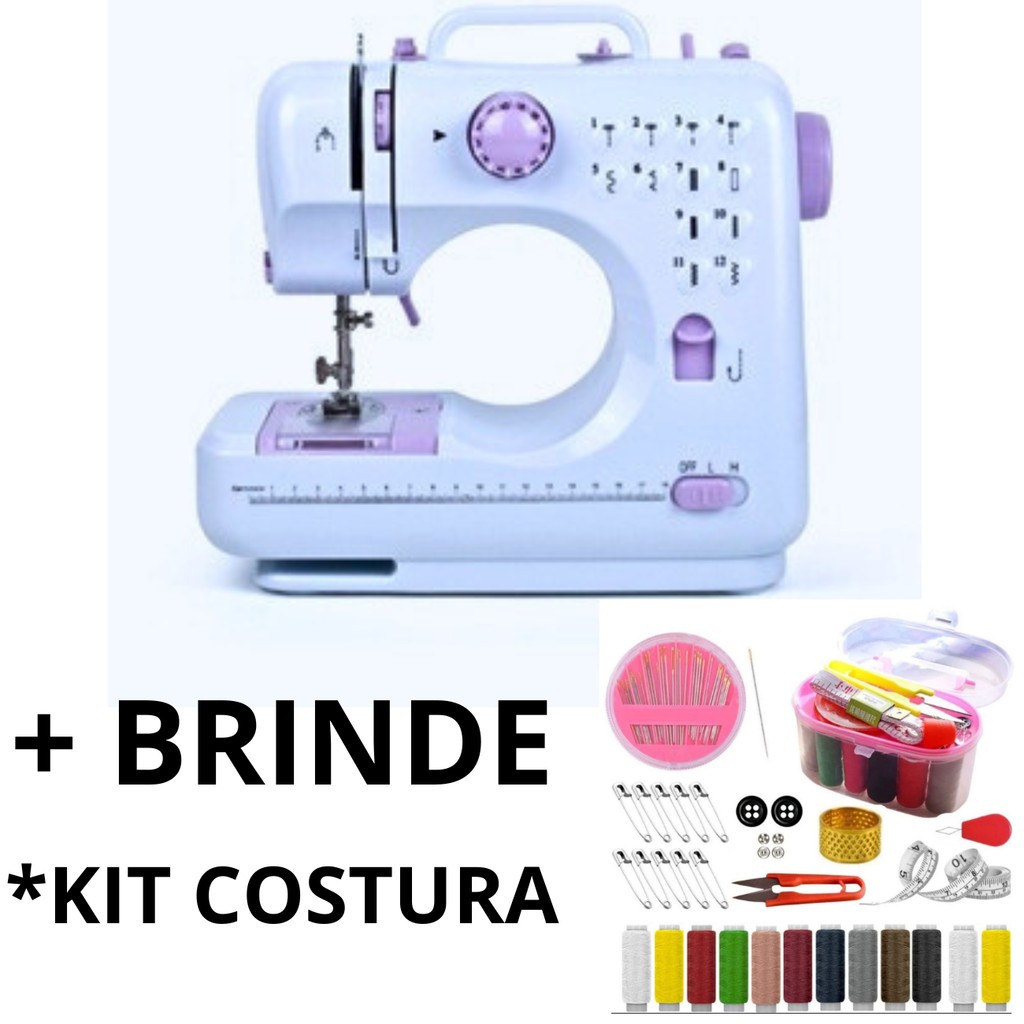 Máquina Costura Portátil Elétrica 12 Pontos com Pedal 110v-220v + BRINDE