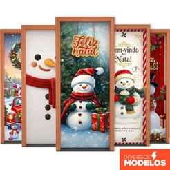 Capa de Porta Natal Em Tecido Decoração Natalina Porta Boneco De Neve C/Elástico Sublimado 0,80x2,10m