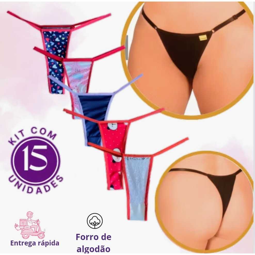 Kit Com Calcinhas Feminina Tirinha Fio Dental Tam. Único Forro Algodão Confortável Estampas Diversas