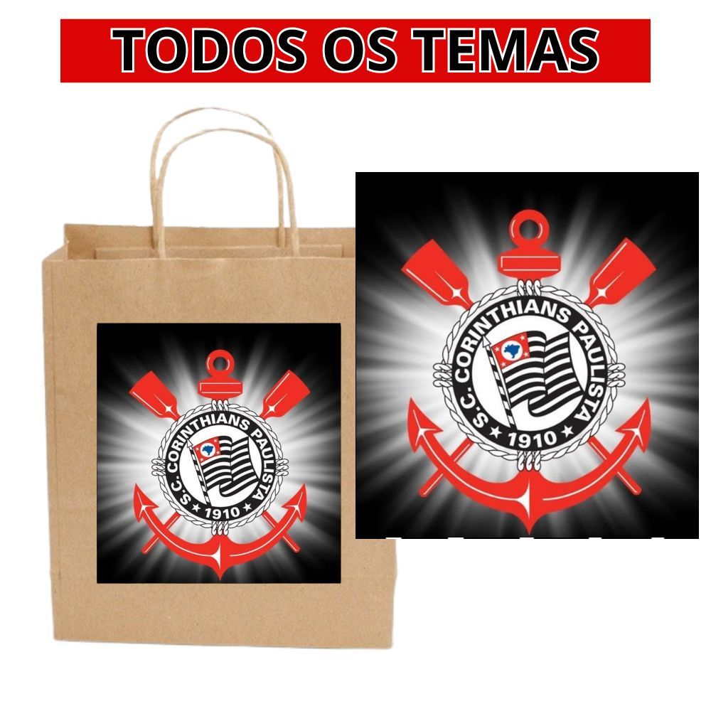 kit adesivo tema corinthians 15x13 grande pra sacolas kraft tema corintias personalizado