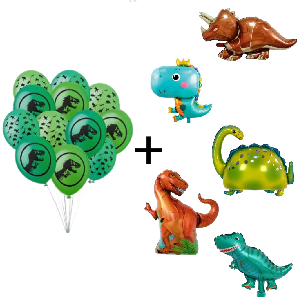 Kit 25 Balões Bexiga Dinossauro + 5 Balões Metalizados Decoração Festa Dinossauro Envio Rapido