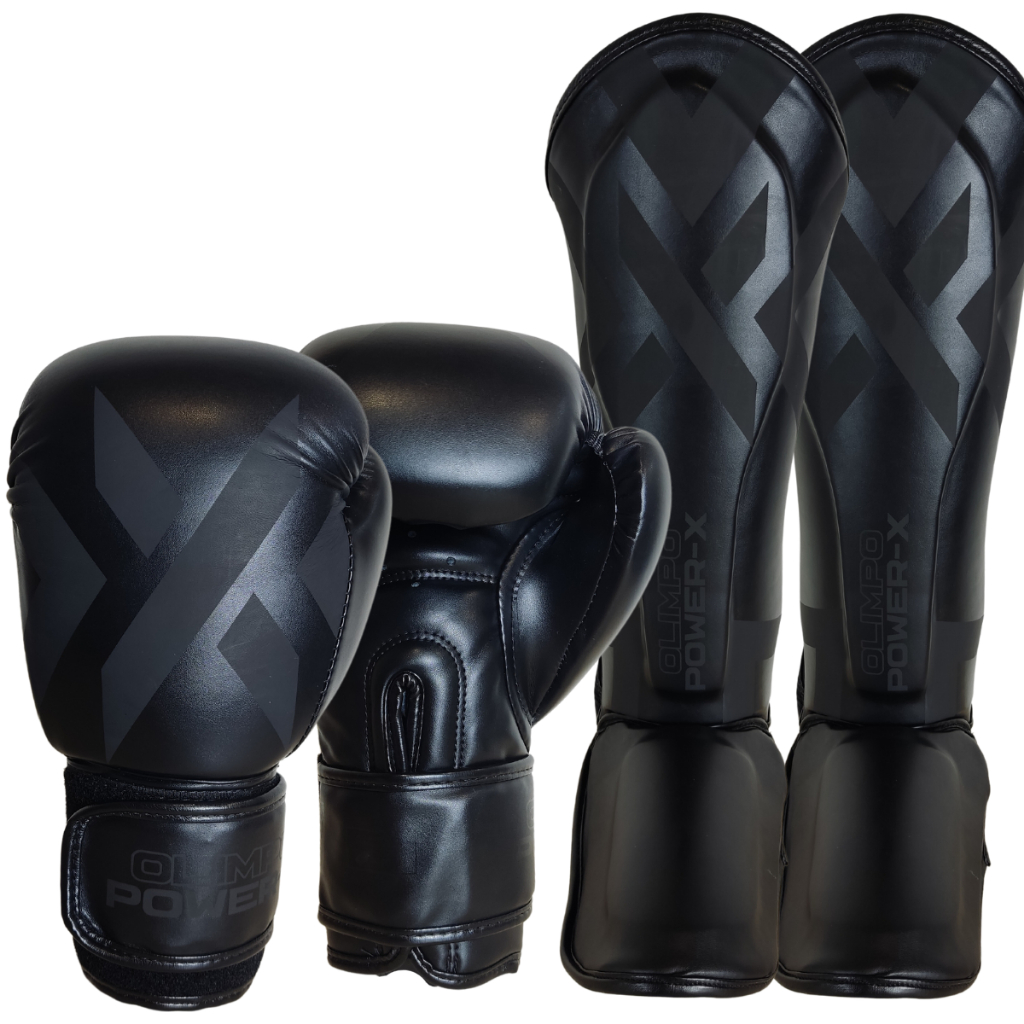 Kit de Muay Thai Luva + Caneleira Profissional Power-X Olimpo Esportes em Oferta na Shopee
