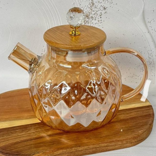 Chaleira De Vidro Bule que vai ao fogo 1 Litro Com Tampa de Bambu natural Com Cristal Vai ao fogo em Oferta na Shopee