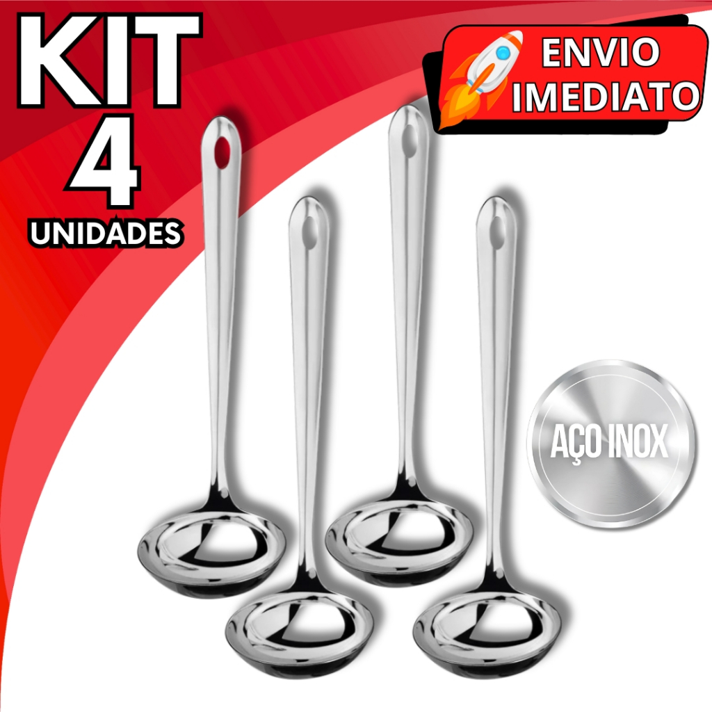 KIT Jogo 4 Concha de Feijão Aço Inox GRANDE Resistente para Servir Molho Feijão Sopa Caldo para Casa Restaurante Buffet