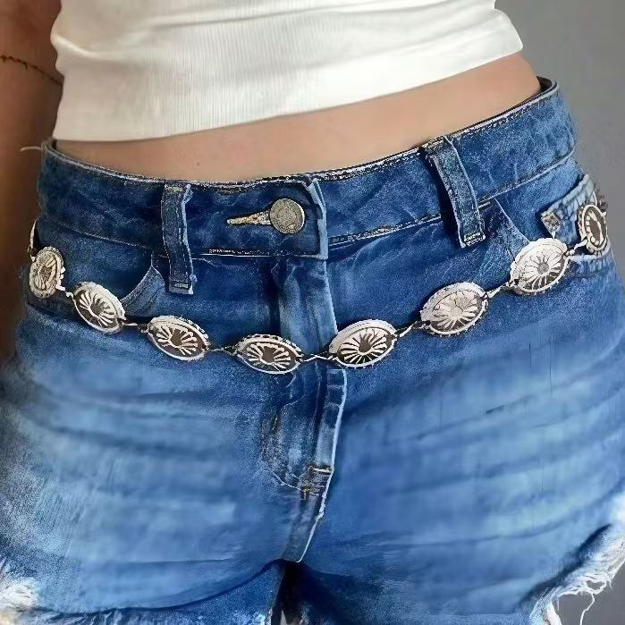 Cinto Esculpido retro metal corrente de cintura feminino vestido high-end cinto 2025 em Oferta na Shopee