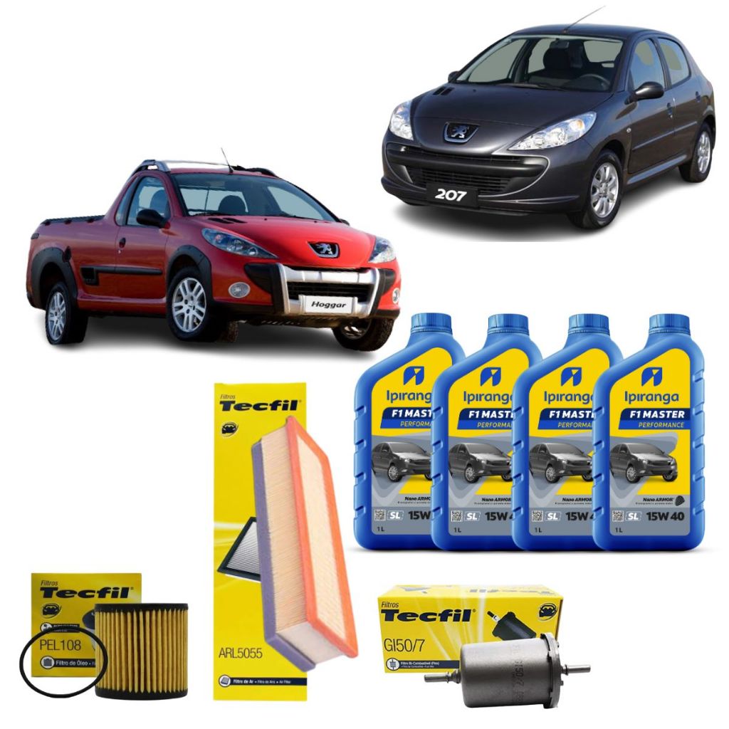 Kit Troca De Oleo E Filtros Peugeot 207 Hoggar 1.4 8V 15w40 Ipiranga Revisão Original em Oferta na Shopee