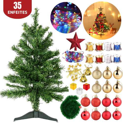 Árvore de Natal + Kit 35 Enfeites Decorada 60cm Verde Pequena Decoração Bolinha Natalina Laços Pinha