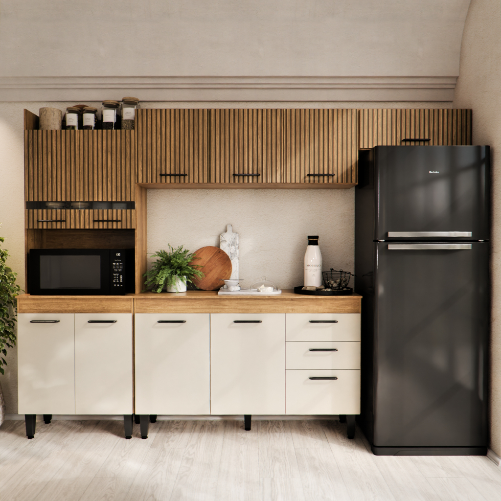 Armário de Cozinha Completa Veneza Grande com Nicho 2 Gavetas e 11 Portas para Microondas e Forno MD em Oferta na Shopee