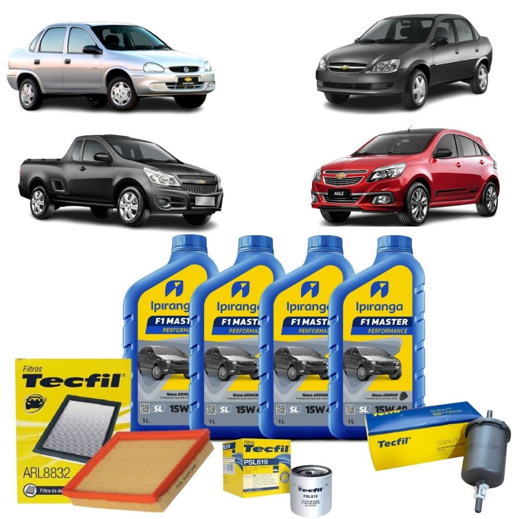 Kit Troca De Óleo Filtros Gm Corsa Agile Montana Classic 1.0 1.4 1.6 15w40 Ipiranga Semisintético
