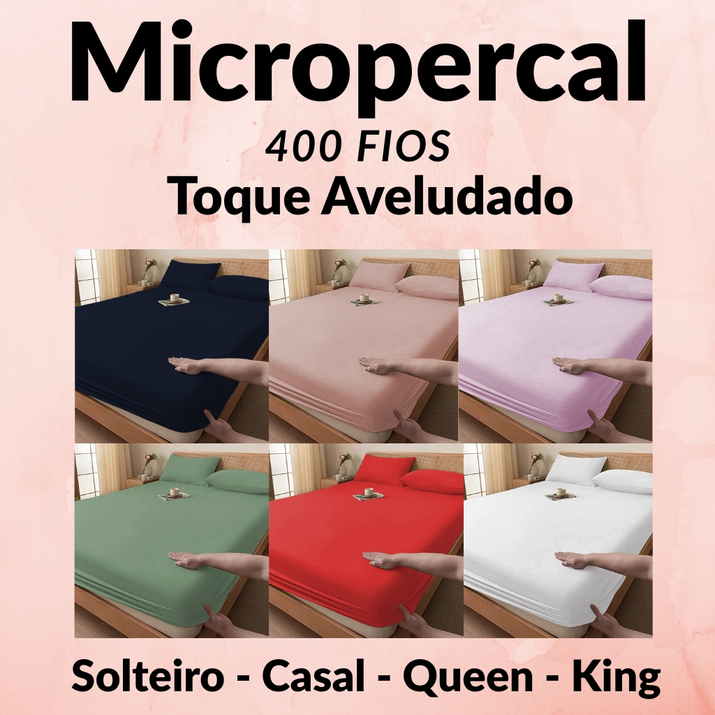 Jogo de Lençol 3 Peças com Elástico Micropercal 400 Fios Solteiro Casal Queen King Toque Aveludado e Macio