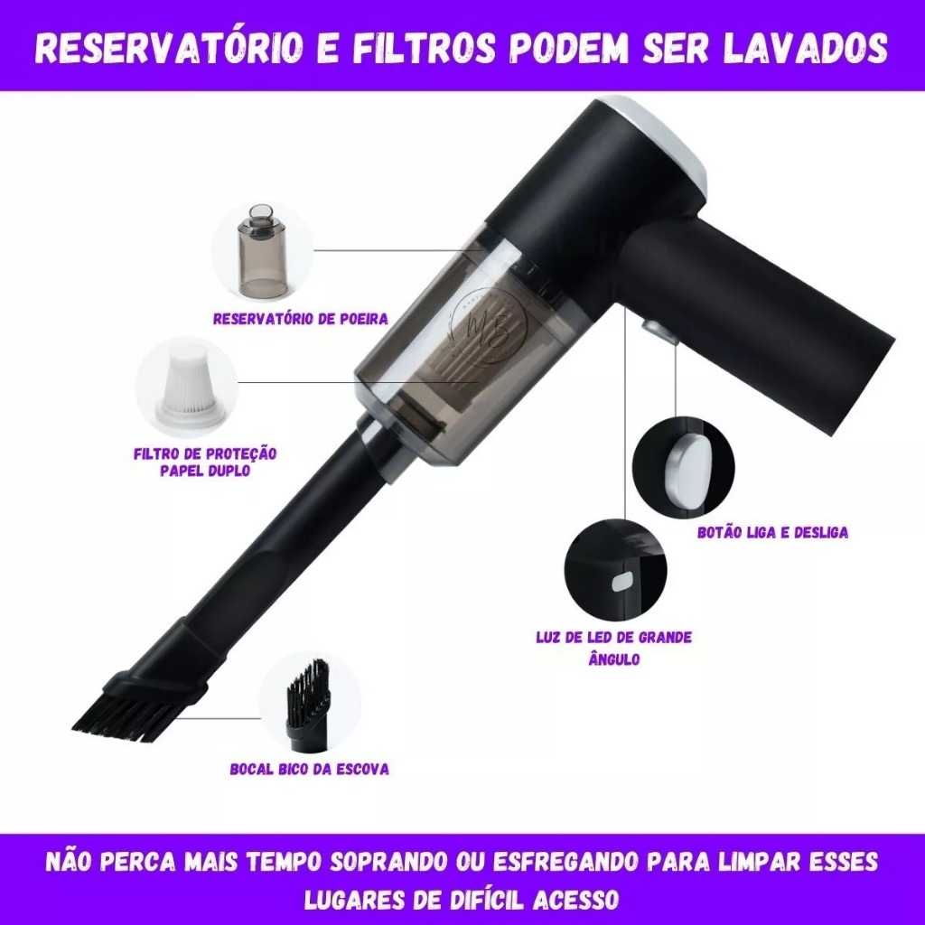 Aspirador Portátil Recarregável 120 W sucção forte sem fio carro e casa mini aspirador