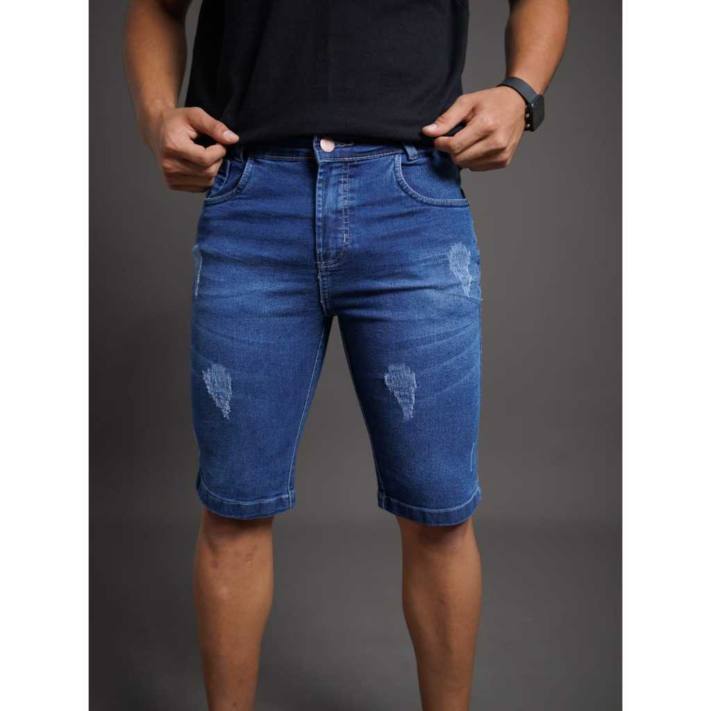 BERMUDA MASCULINA JEANS RASGADINHA COM LYCRA em Oferta na Shopee