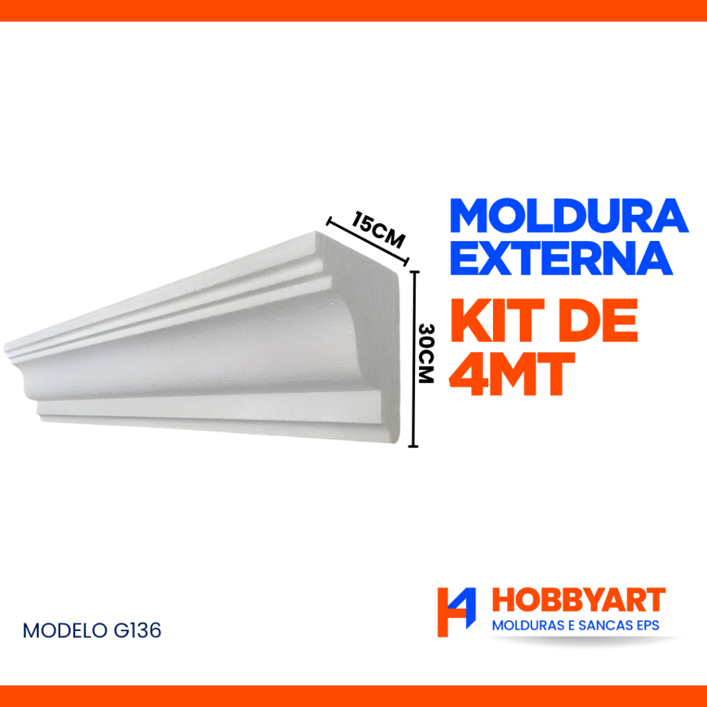 Moldura Externa de Isopor Fachada Kit com 4 metros com Pingadeira Modelo G136 30X15