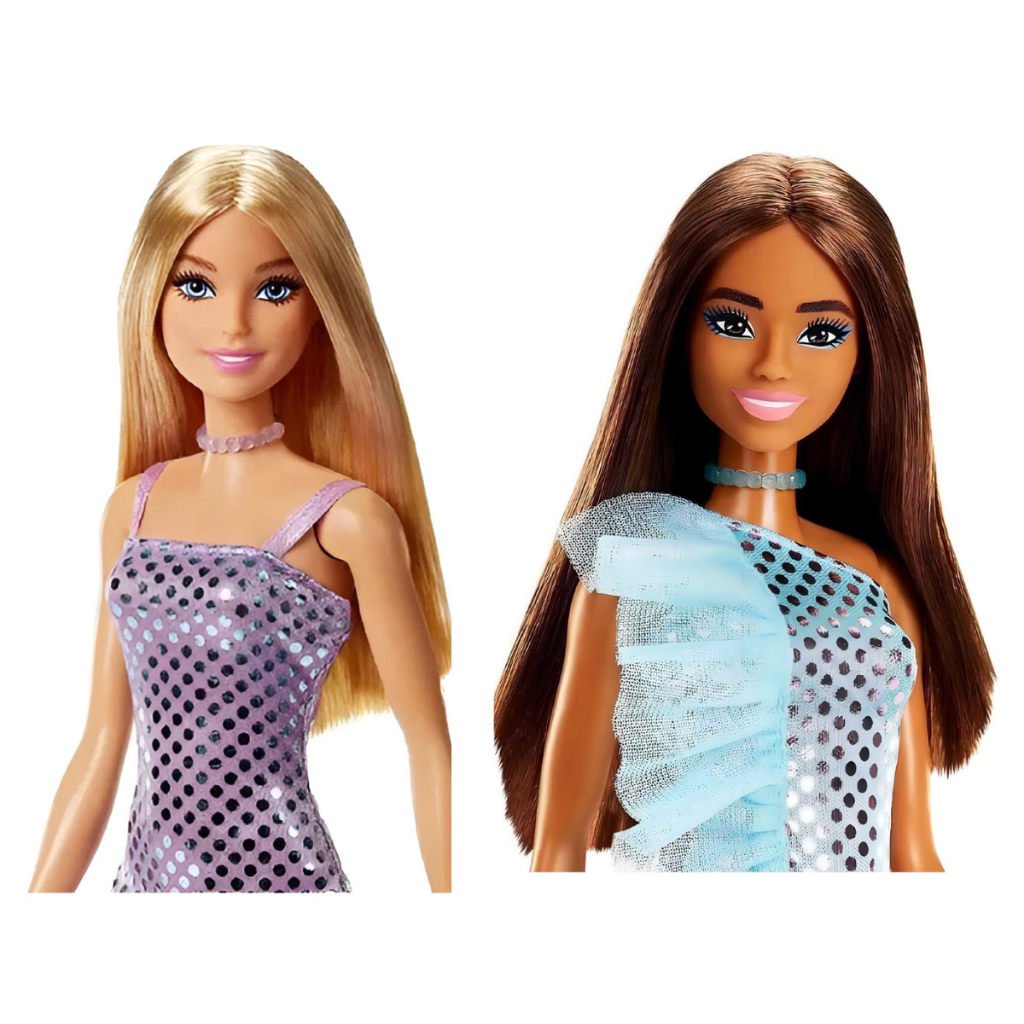 Boneca Barbie Fashionista Vestido Glitter Loira Morena Mattel Original