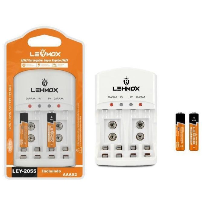 Carregador de Pilha Bateria AA AAA 9V com 2 Pilhas AAA Recarregável Bivolt 220/110v