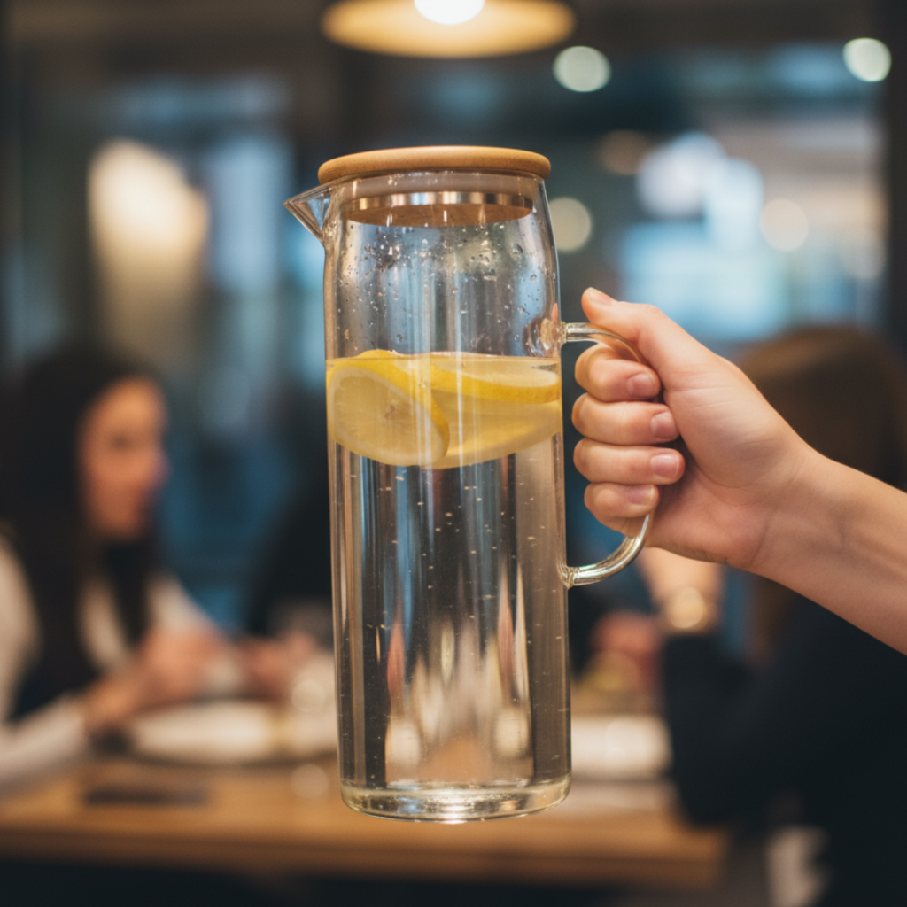 Jarra De Vidro Com Tampa De Bambu Para Servir Suco Água 1000ml