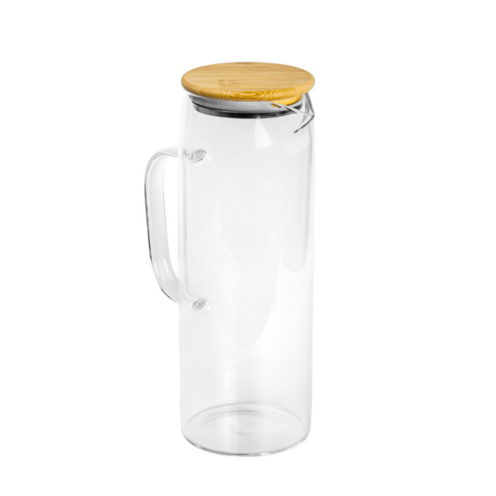 Jarra De Vidro Borossilicato  1,2 Litro Com Tampa De Bambu e inox Garrafa de Suco em Oferta na Shopee