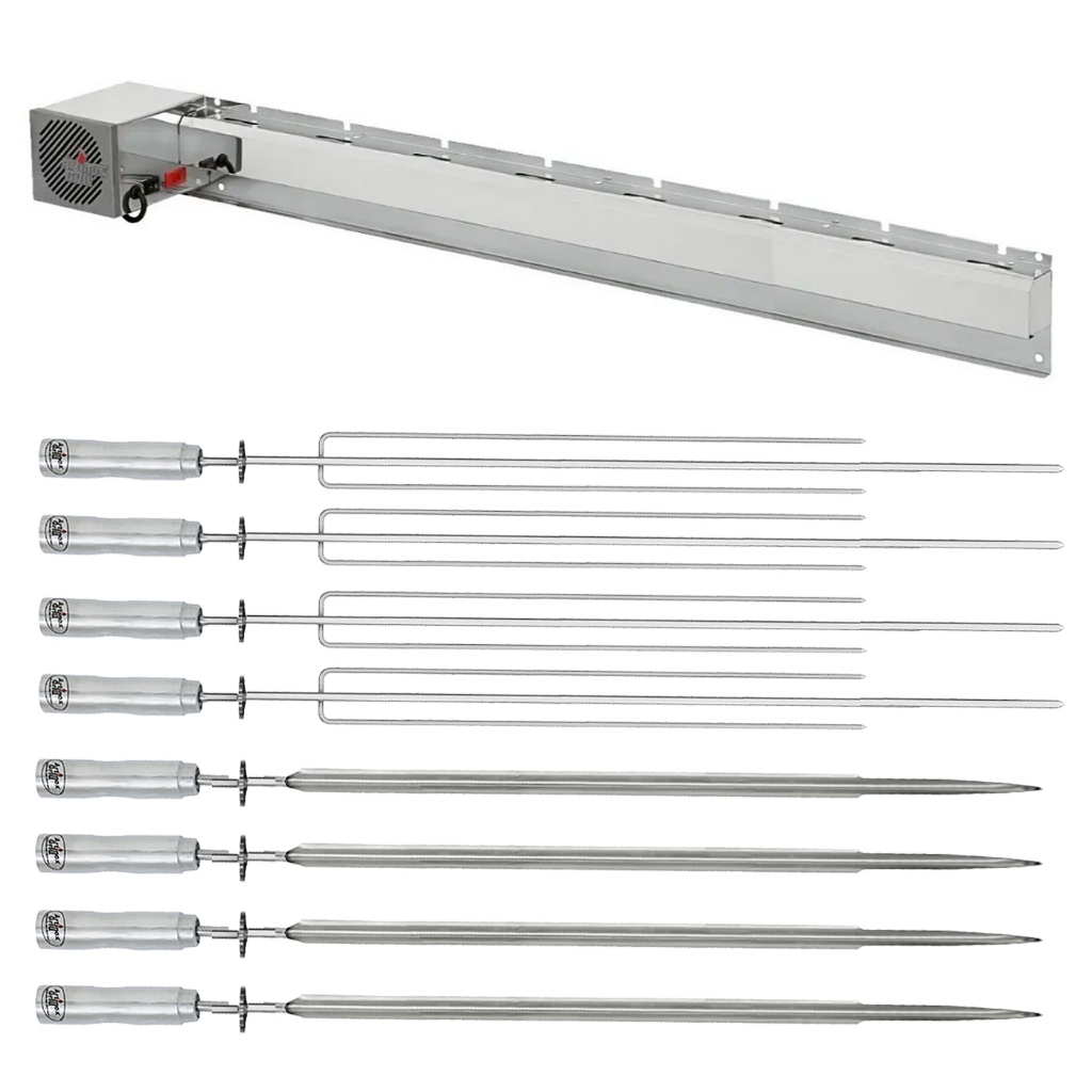 Painel Churrasqueira 107cm Giratório Inox - Artinox Grill + 8 Espetos Giratórios 74cm - Motor Bivolt