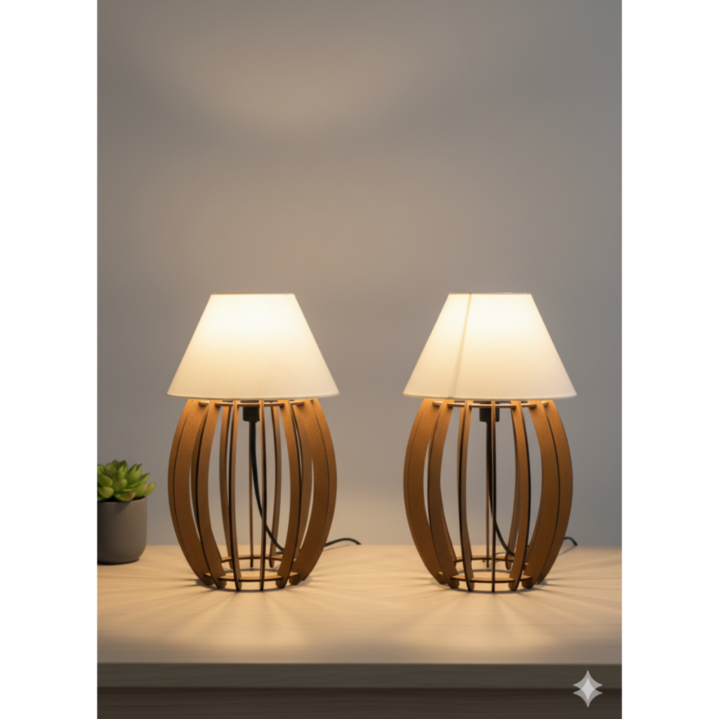 Kit Com 2 Abajur Iluminaria De Mesa Moderno Em Madeira Mdf