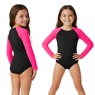 Maiô Infantil Feminino Manga Longa Para Praia ou Piscina Confortavel Com Proteção UV em Oferta na Shopee