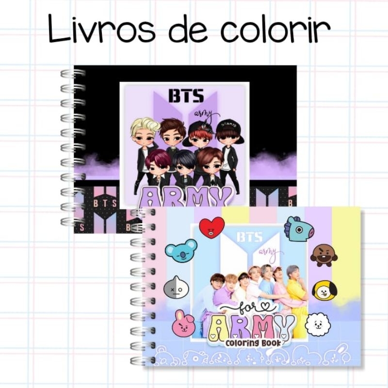 LIVRO DE COLORIR BTS ARMY 50 FOLHAS  CADERNO DE DESENHO PINTURA COLORING BOOK SEM PERSONALIZAÇÃO