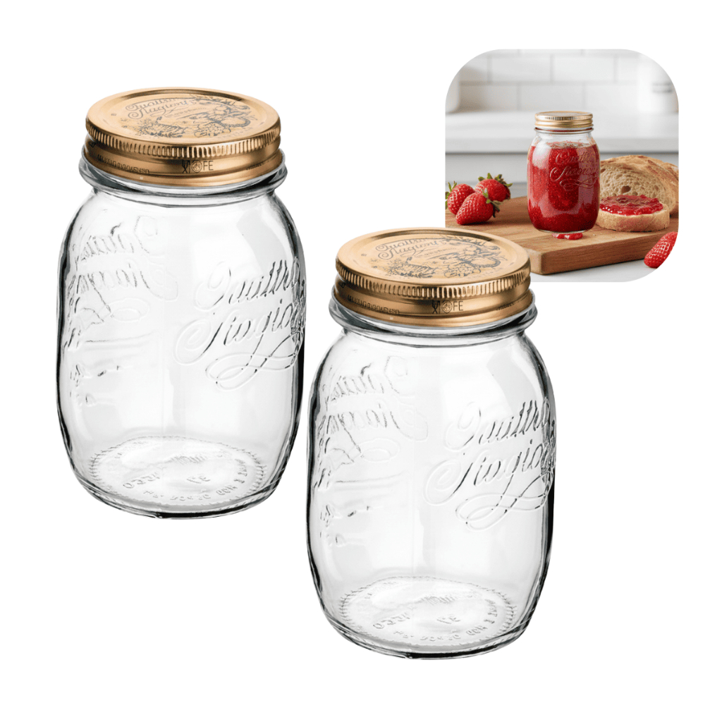 Kit 2 Potes Quattro Stagioni vidro 500ml fechamento hermético compota mantimentos frutas conserva alimentos geleia sopas
