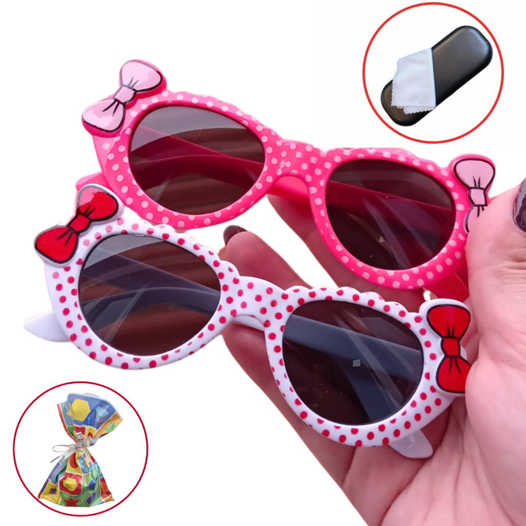 Óculos de Sol para bebe / Infantil menina com bolinhas retro da moda c/ Case - Presente meninas, presente de natal em Oferta na Shopee