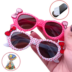 Óculos de Sol para bebe / Infantil menina com bolinhas retro da moda c/ Case - Presente meninas, presente de natal