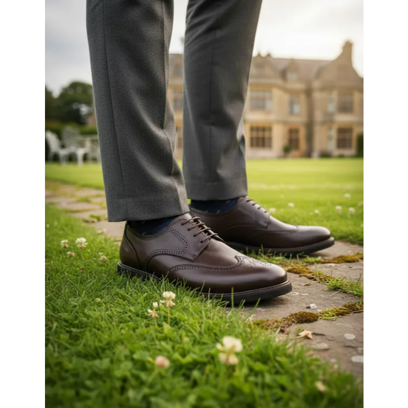 Sapato Social Centuria Oxford Brogue em Couro Café