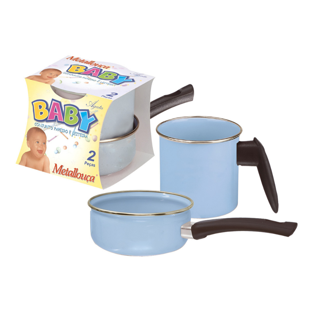 Conjunto Papeiro Leiteira Kids Esmaltado Metallouça Azul bebê em Oferta na Shopee