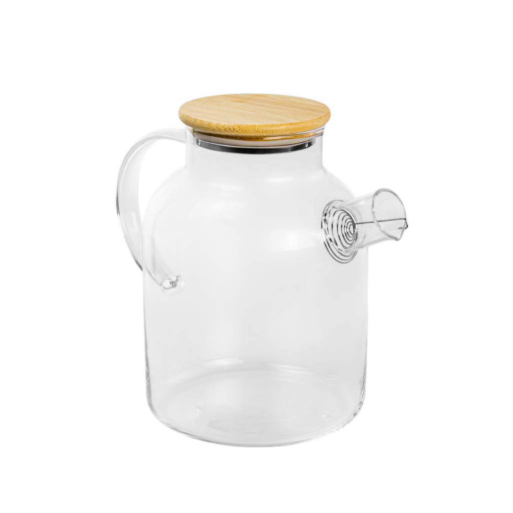 Chaleira Bule Borossilicato 1800Ml Tamp Bambu e Inox Resistente ao Fogo em Oferta na Shopee