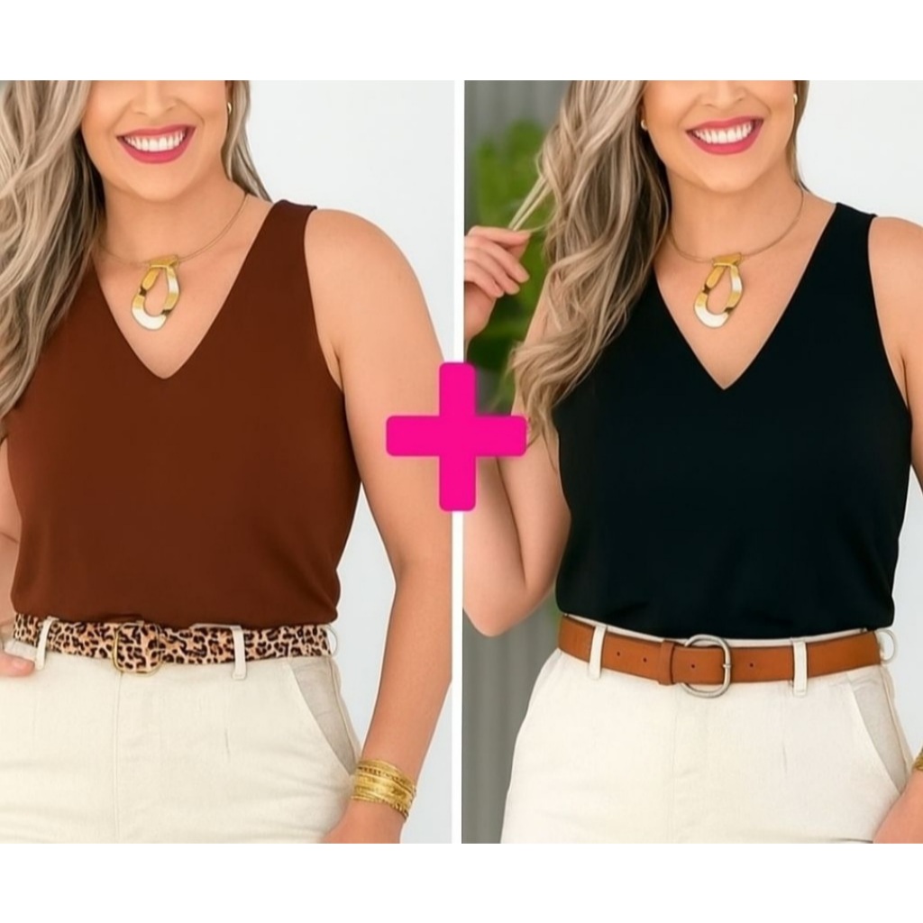 Kit com 2 Blusas Regata Alça LARGA Duna Soltinha em Oferta na Shopee