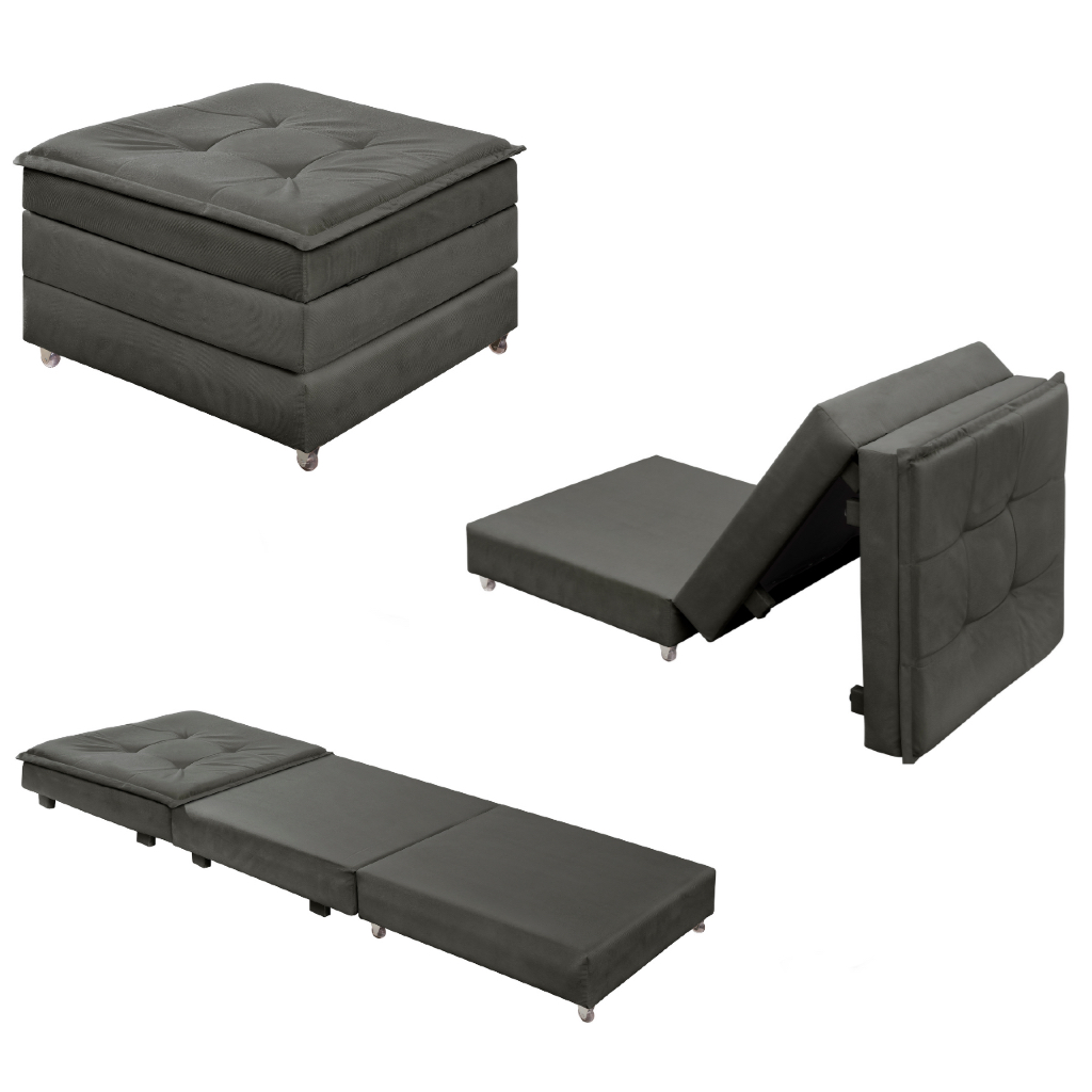Puff Dobrável com Baú que Vira Cama Solteiro – Espuma D23 e Rodízios em Oferta na Shopee