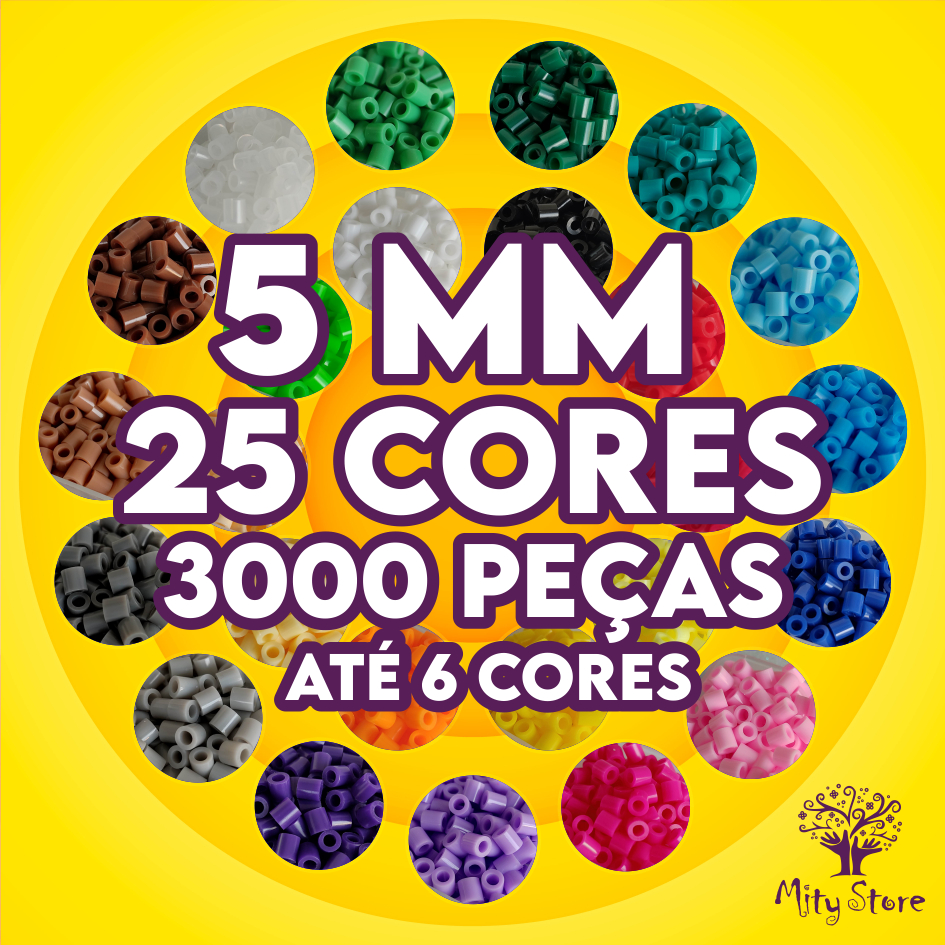 Hama Beads 5 mm 3000 peças Escolha até 6 Cores (6 pacotes - 500 peças cada)