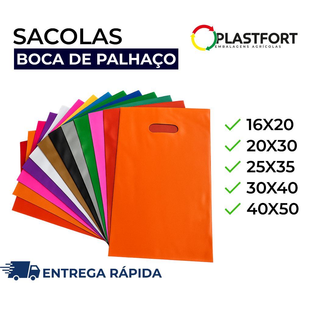 100 Sacolas Boca de Palhaço 16x20, 20x30, 25x35, 30x40 e 40x50 Sacolinhas Alça Vazada Várias Cores em Oferta na Shopee