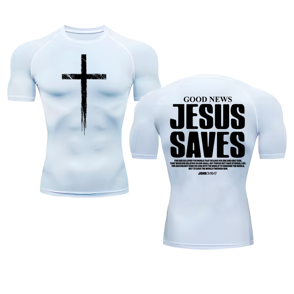 Camiseta De Compressão Cristianismo Cristã Jesus Salva Deus Espirito Santo Academia Treino Masculino