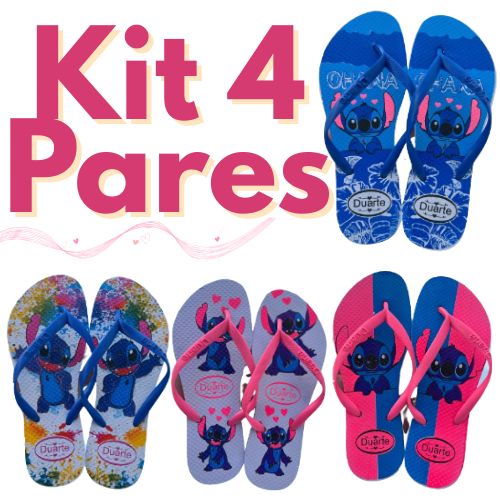 Kit 4 Pares de Chinelo Feminino Adulto Stitch Leve Confortavel