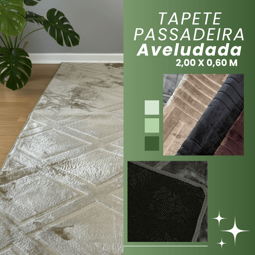 Tapete Para Quarto Sala Passadeira Emborrachada 2 Metros Carpete para Cama e Passadeira para Corredor Passadeira Cozinha