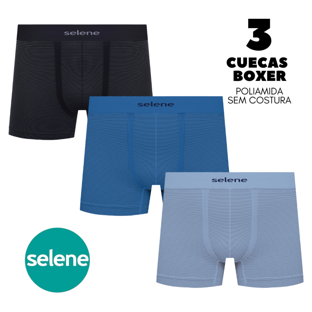 Kit 3 Cuecas Boxer Selene Sem Costura em Poliamida Original 11071.003 em Oferta na Shopee