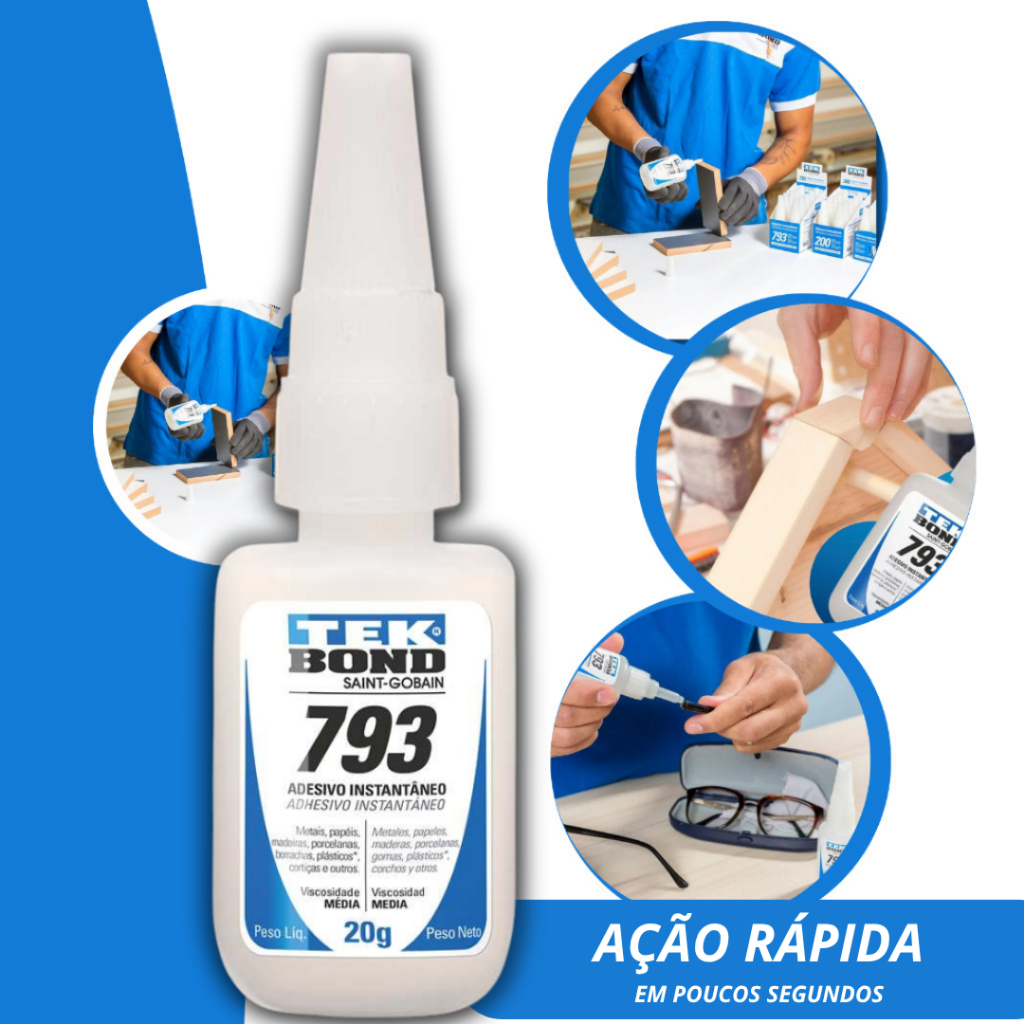 Cola Instantânea Tek Bond 793 20g Acrigel Tips Unhas Postiça Forte Madeira Borracha Adesivo Multiuso