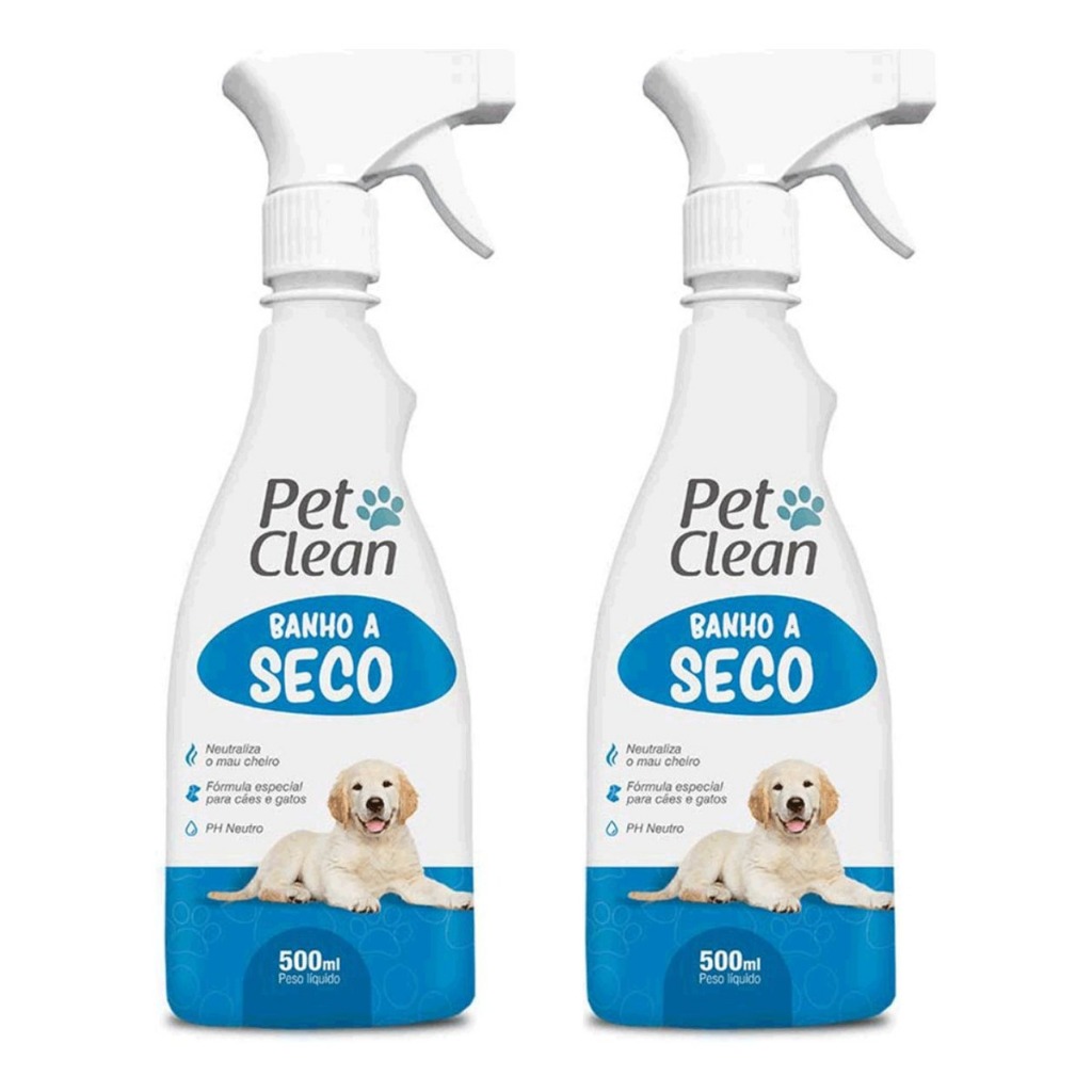 Kit 2 Banhos a Seco Cães Gatos Limpeza sem Enxágue Pelo Macio Pet Clean 500ml Filhote Adulto
