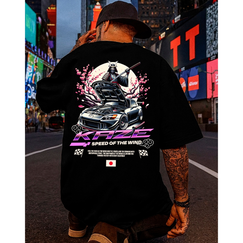 Camiseta Streetwear Masculina Oversized Speed Samurai Carro Estampada Camisa 100% Algodão Penteado