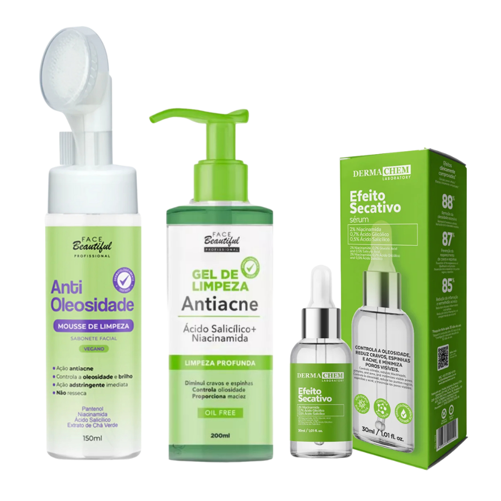 Kit Limpeza de Pele Oleosa Skin Care Sérum Secativo Controle Acne