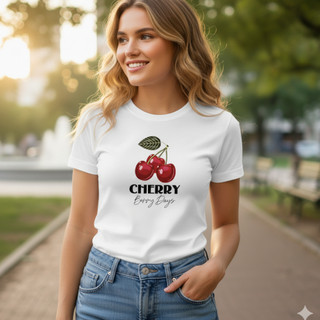 Camiseta Estampada Cereja Feminina Tshirt Estampada Feminina Cherry Cereja Blusa Estampada Feminina
