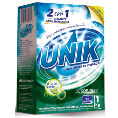 Imagem Detergente Para Lava-louças Unik Em Pó Em Caixa 1 Kg Com Fragrância Limão!
